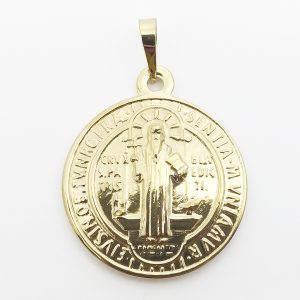Medalha de São Bento com Placa Dupla Grande em Ouro 18K
