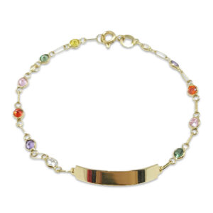 Pulseira Infantil com Chapa e Pedras em Ouro 18K