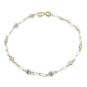 Pulseira Infantil com Pedras Brancas em Ouro 18K